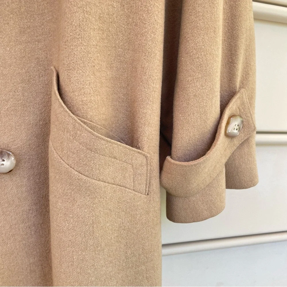 Fleurette Of California Camel Hair Double Breasted Long Trench Coat Tan L Work - Picture 5 of 14